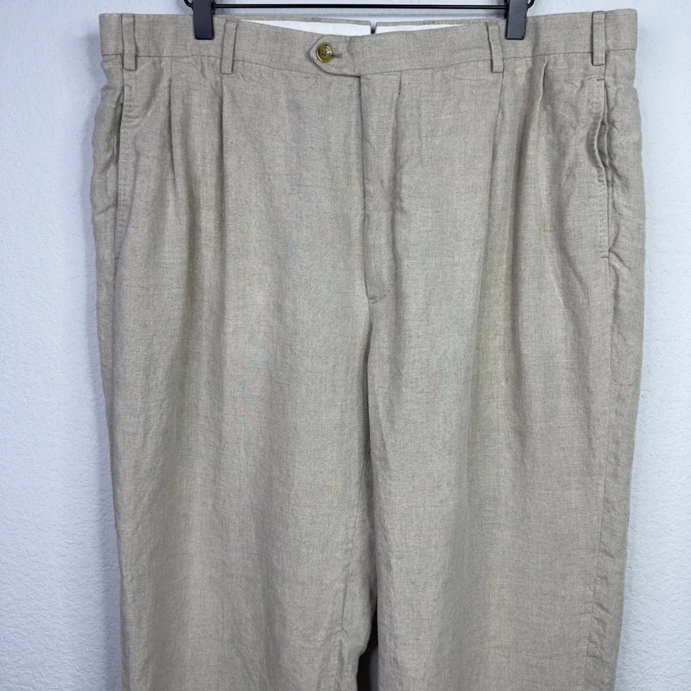 J.‎ Hilburn Pants Mens 38x32 Beige Linen Cuffed Trouser Vacation Minimalist